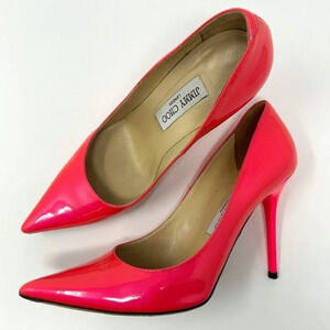 Jimmy Choo Patent Leather Romy 85 Pointed Toe Heels Pumps Hot Pink Sz 8